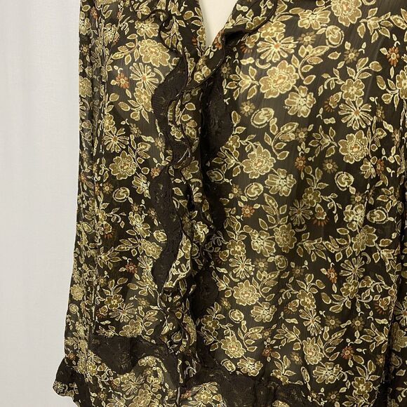 Vintage Liz Claiborne Top Womens 8 Medium Brown Sheer Floral Lacy Cottage Fairy - Picture 5 of 13